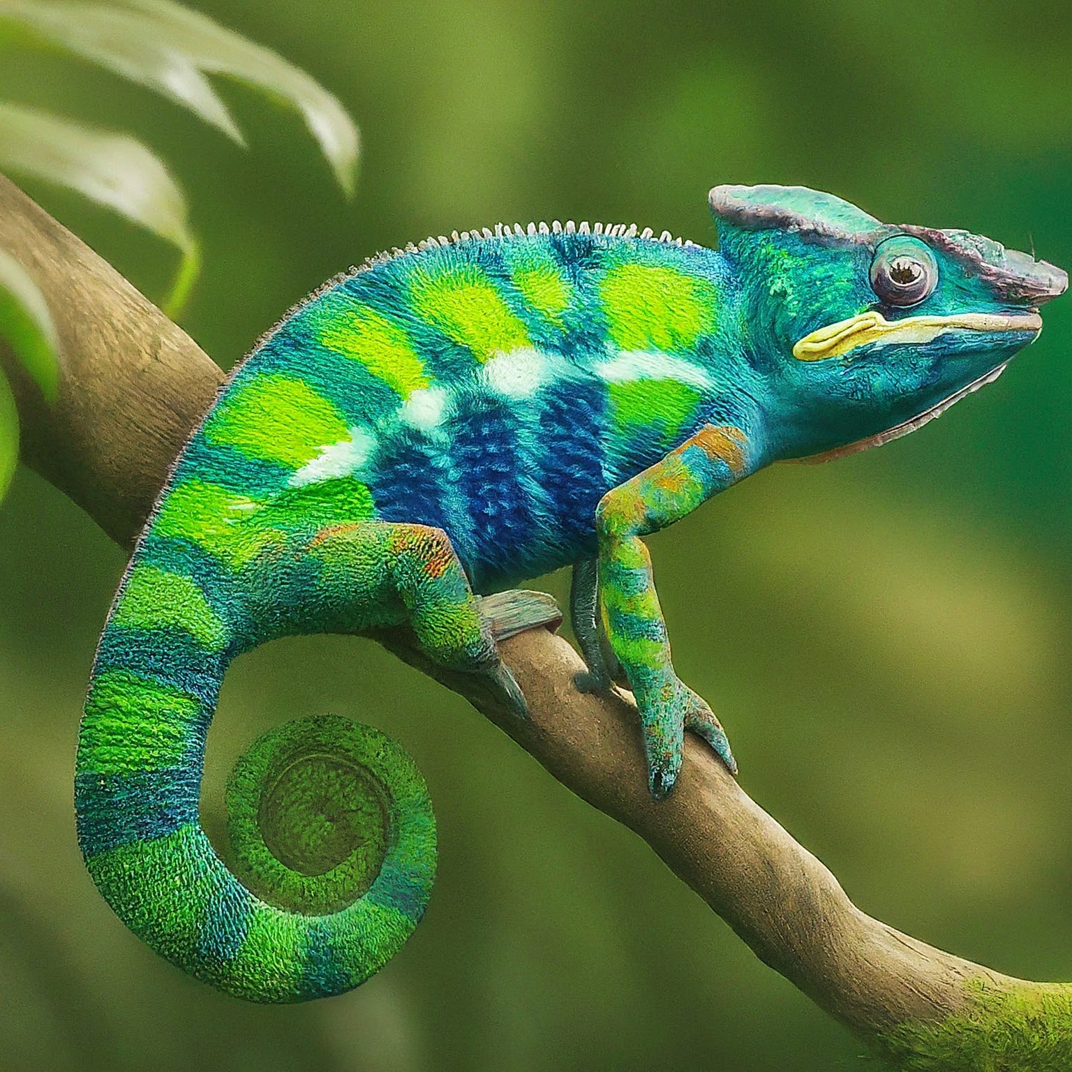 A chameleon changing colors.